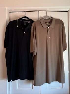 2 Polo Shirts Greg Norman Collection Tan + Izod Black w/White 3XL Brand New!